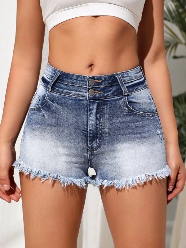 Women's Clothing Trendy Ripped Denim Shorts High Waist Washed Denim Hot Pants_ecoleips.com