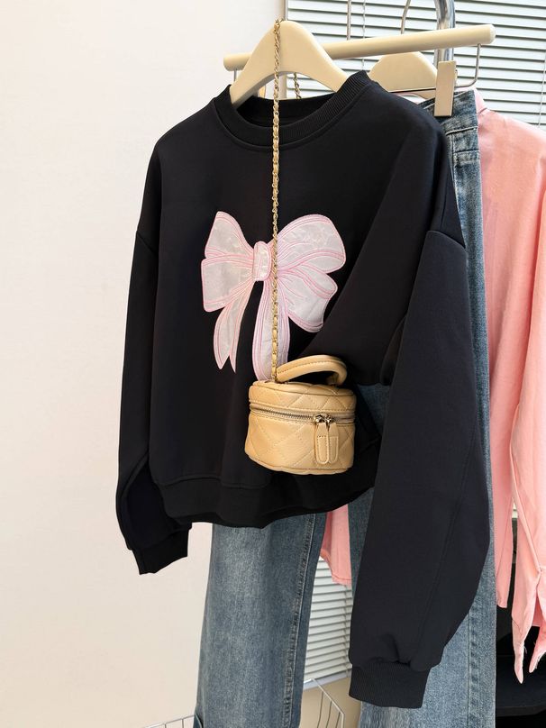 Korean-style Real-shot Plus-size Round-neck Sweatshirt Without Hood Women, Loose-fitting, Thin, Embroidered Long-sleeve_ecoleips.com