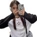 Contrasting Color Ragged Long-sleeved Loose T-shirt Women's Autumn High-end Embroidered Casual Top Round Neck Inner Bottoming Shirt_ecoleips.com