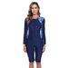 Aria Basics European American Style Women's Snorkeling And Surfing Suit, One-piece, Five-point Pants, Zippered, Long-sleeved,_ecoleips.com
