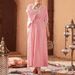 Women's Clothing Middle East Pink Dress Polka Dot Hot Stamping Waist Characteristic Lace Kaftan Dress_ecoleips.com