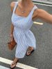Summer Elegant Simple Women's Square Neck Dress Waist Cinching Striped Sleeveless Casual Clothing_ecoleips.com