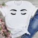 New Women's Clothing, White Printed Eyelash Design, Short-sleeved, Loose-fitting, Plus-size T-shirt For Women_ecoleips.com