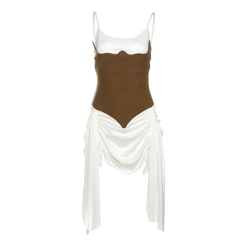 Women's Slim High Waist Sleeveless Dress European American Style Spring Fashion Solid Color Suspender Design_ecoleips.com