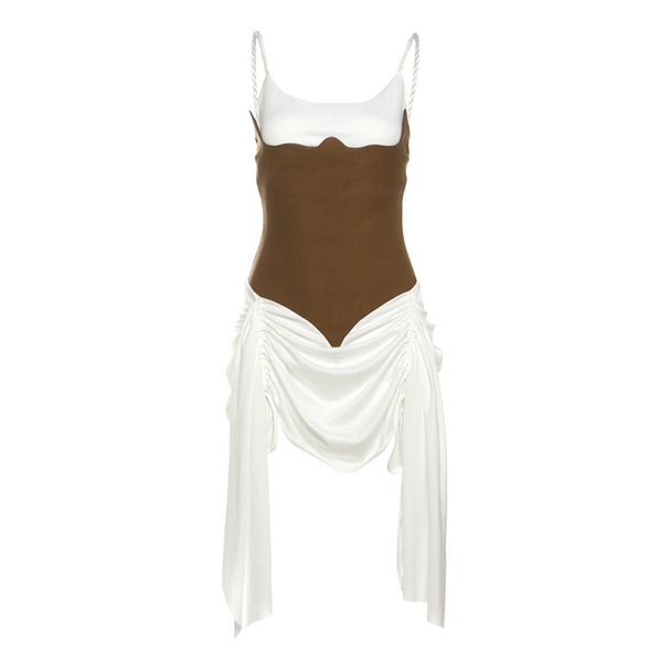 Women's Slim High Waist Sleeveless Dress European American Style Spring Fashion Solid Color Suspender Design_ecoleips.com