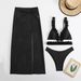 2025 New European And American Solid Color Lace Sexy Three Piece Mesh Long Skirt Bikini_ecoleips.com