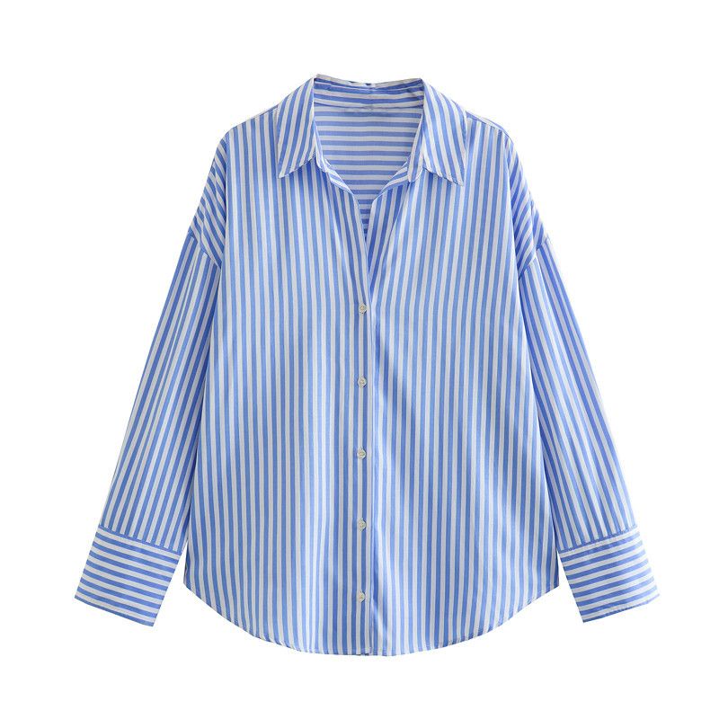Women's Printed Satin-Feel Shirt – Lightweight Polyester Blouse With Drape, Fall Essential In Stripes & Solids (XS-L, 10 Colorways)_ecoleips.com