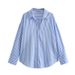 Women's Printed Satin-Feel Shirt – Lightweight Polyester Blouse With Drape, Fall Essential In Stripes & Solids (XS-L, 10 Colorways)_ecoleips.com