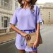 Women's Elegant Two Piece Set Solid Color round Neck Short Sleeve Top Wide Leg Shorts Summer New Arrival Cross Border_ecoleips.com