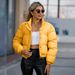 Women's Short Puffer Jacket, Long-Sleeved High-Neck Warm Coat, Loose Casual Puffer Jacket_ecoleips.com