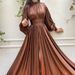 Women's Clothing Spring And Summer Color Waist Halterneck Wide Swing Sexy Avocado Green Dress Solid Color Long Skirt_ecoleips.com