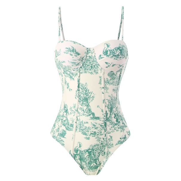 Aria Basics 2023 New European And American Style Women's One-Piece Swimsuit, Slim-Fit, Retro Tie-Up, Sun-Protective Long Skirt_ecoleips.com