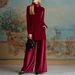 Autumn Winter Gold Velvet High Neck Slit Top Wide Leg Pants Two Piece Set Women's Loose Fitting_ecoleips.com