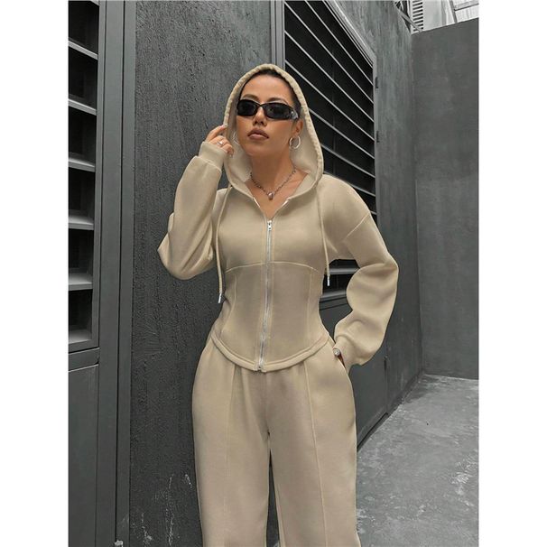 Women's Autumn/Winter Two Piece Set Hooded Cardigan And Wide Leg Pants Slim Fit Sweatshirt Casual European And American Style Clothing_ecoleips.com