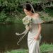 Women's Clothing Simple Mermaid Tail Off Shoulder Ruffle Sleeves For Studio Themed Couple Photoshoot Engagement Marriage Certificate Registration_ecoleips.com
