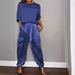 Fashionable Satin Semi-Sleeve Top And Pants Set For Women_ecoleips.com