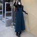 Autumn New Korean Fashion Striped Strap Black Sweater 2-Piece Set Maternity Dress_ecoleips.com