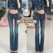 Retro Wide Leg Flared Jeans Blue Low Waisted Slim Fit Washed Distressed Floor Length Trousers for Women Autumn Style_ecoleips.com