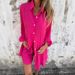 Women's Casual Solid Color Cotton And Linen Shorts Long Sleeve Wrinkled Shirt Two-Piece Set_ecoleips.com