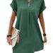 Aria Basics Aria Basics 2023 New European And American Women's Fashion V-Neck Solid Color Pullover Comfortable Casual Button Dress_ecoleips.com