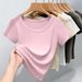 Women's Hong Kong Style Trendy Sophisticated Round Neck Short Sleeve Top Ribbed Fabric Hot Selling Spring Summer_ecoleips.com