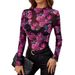 European American Cross-border 2026 Autumn And Winter New Elegant Floral Fashion Print Small Stand-up Collar Mesh Ruffle_ecoleips.com