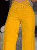 K Women's Hollow Out Belt High Waist Casual Straight Loose Trousers Wide Leg Pants_ecoleips.com