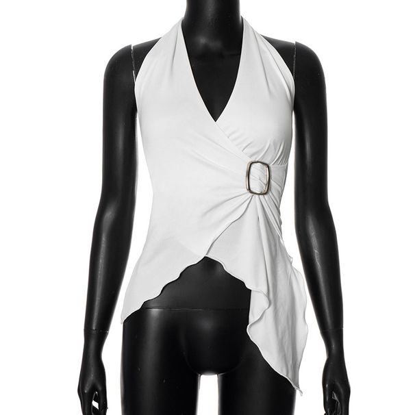 Y24TP297 European And American Women's Clothing Summer New Solid Color Sleeveless V-neck Sexy Halter Neck Cross_ecoleips.com