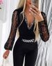 Women'S V-neck Perm Mesh Jumpsuit_ecoleips.com