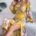 2026 Spring/Summer European And American Sexy Tie-Neck Floral Long-Sleeve Slit Dress Independent Cross-Border Women's_ecoleips.com