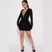 Women’s Clothing Lace Long Sleeved Hip Skirt Sexy Deep V Neck Printed Dress_ecoleips.com