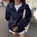Voya Women's Oversized Half-Zip Sweatshirt – Navy Blue Longline Pullover With 1968 Print, Casual Long Sleeve Streetwear Top, EU Fashion_ecoleips.com