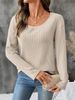Long-Sleeved Lace Backless Top, Fashionable Loose Knitted Long-Sleeved T-Shirt, Round-Neck Casual Pullover For Women_ecoleips.com