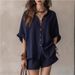 Summer Solid Color Women's Loose Fitting Button down Shirt And Shorts Set Fashion Casual plus Size Clothing_ecoleips.com