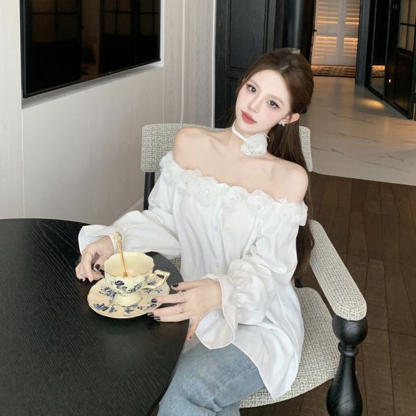 French-style 2025 Spring Design New Three-dimensional Floral Long-sleeve Shirt, Elegant Loose-fitting Versatile Blouse_ecoleips.com