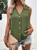 2023 European And American Cross-Border Summer New Women's Clothing Solid Color V-Neck Loose Chiffon Blouse Sleeveless_ecoleips.com