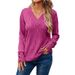 Women's Fall Winter Women's Long Sleeve V-Neck Shirt Solid Color Button T-Shirt Comfortable And Casual_ecoleips.com