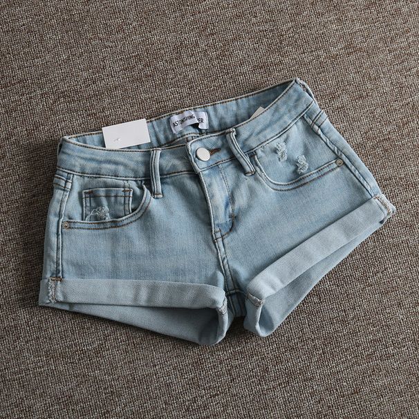 Super Long Legs European And American Street Retro Worn Light Blue Slim Low Waist Curled Hip Lift Denim Shorts Women's Hot Pants_ecoleips.com