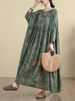 Oversize Cotton Vintage Casual Loose Green Print Floral Dresses For Women Long Sleeve Dress Femme Robe Vestidos Elegant Clothing_ecoleips.com