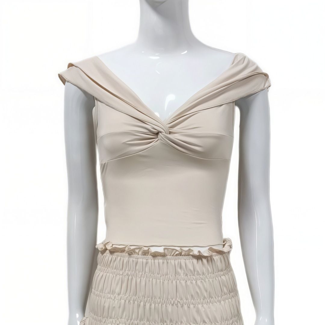 Women's 2 Piece French Style Low Cut Cropped Cami Top And Ruched Midi Skirt Set – Summer Resort Outfit_ecoleips.com