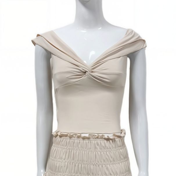 Women's 2 Piece French Style Low Cut Cropped Cami Top And Ruched Midi Skirt Set – Summer Resort Outfit_ecoleips.com
