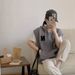 K College Style V-neck Hooded Sweater Vest For Women, New With Zipper Design Sense Coat Cardigan_ecoleips.com