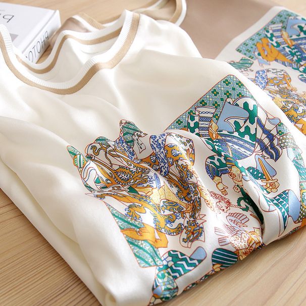 Women's Clothing T Shirt Women's Printed Summer Mulberry Silk Short Sleeved Thin Top_ecoleips.com
