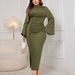 Women's Clothing Plus Size Clothes"Chic High Neck Bodycon Dress For Plus Size Women – Elegant Solid Color Slim Fit Dress With Side Slit, Perfect_ecoleips.com
