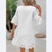 Women's Clothing Hollow Embroidery Fashion Casual Lace V Neck Five Point Sleeve Dress_ecoleips.com