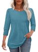 K Solid Color Printed Temperament Bubble Mid-sleeve With Button Round Neck T-shirt_ecoleips.com