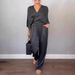 Women's Clothing Solid Color Satin Short Sleeved Tops And Pants Suit Women_ecoleips.com