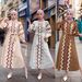 Women's Clothing Three Colors Heavy Embroidery Lantern Sleeve Dress_ecoleips.com