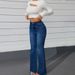 Women's Clothing Retro Blue High Waist Slim Flared Jeans For Women Spring And Autumn Petite Horseshoe Pants Elastic Raw Edge Lengthened Pants_ecoleips.com