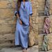 Women's Clothing Women's Style Cotton Linen Yarn Dyed Striped Loose Fit Pocket Dress Long Sleeve For Formal & Casual For Women_ecoleips.com